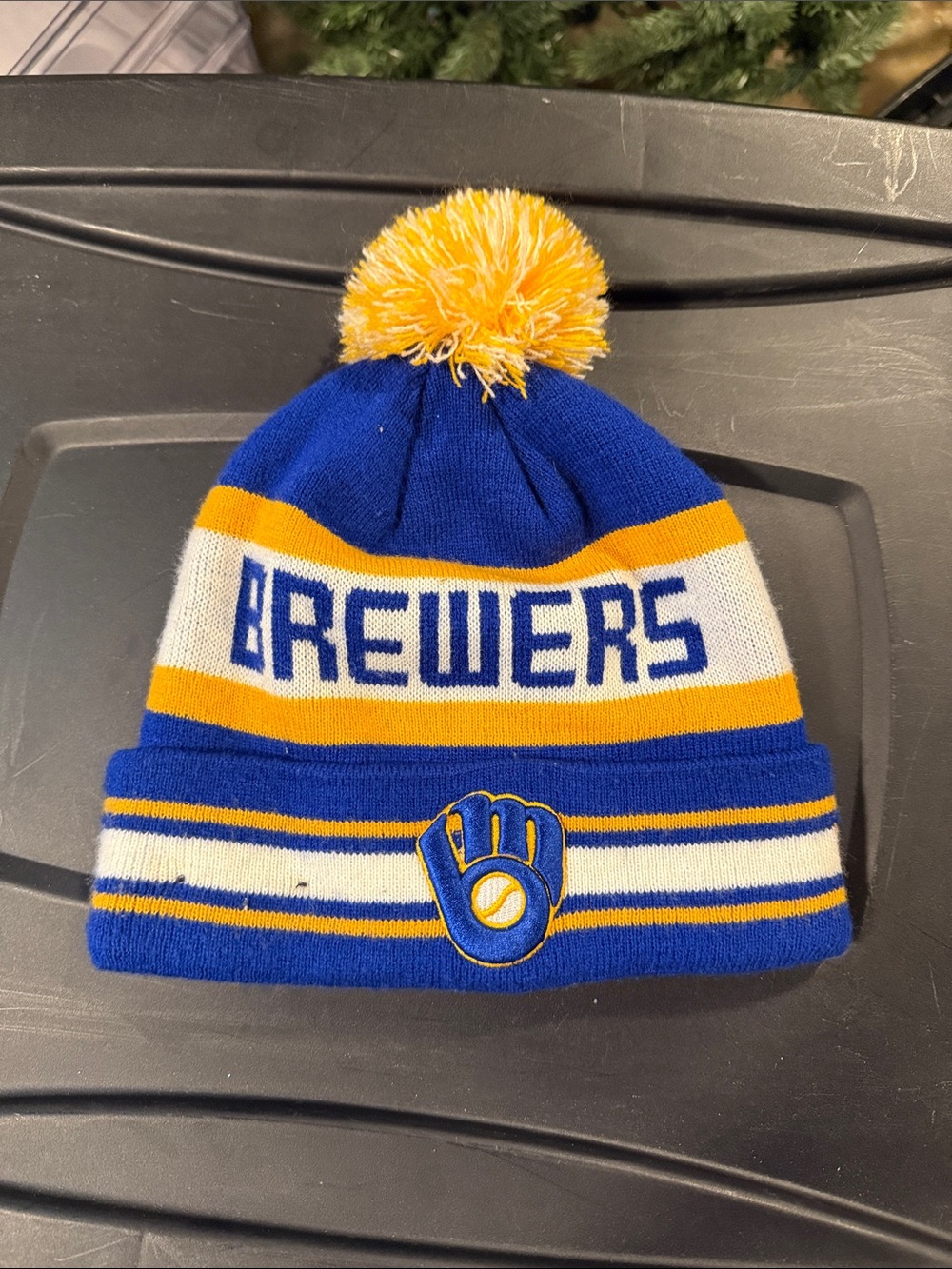 Milwaukee Brewers Kids Pom Beanie - Blue & Yellow